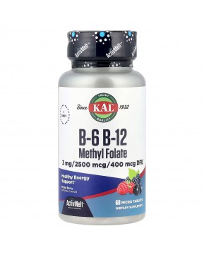 KAL, витамин B-6, витамин B-12 метилфолат, ягодное ассорти, 60 микротаблеток